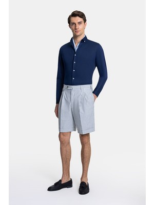 Vakko By PT01 Navy Striped Bermuda Shorts
