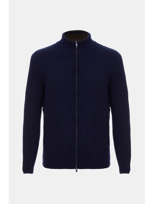 Vakko Navy Mock Neck Knit Sweater