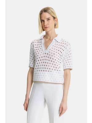 Vakko White Short Sleeve Knit Sweater