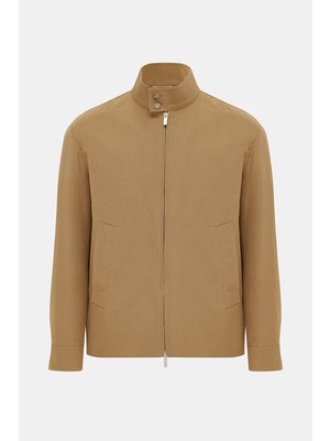 Vakko Beige Zippered Linen Jacket