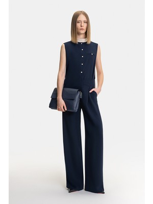 Vakko Navy Wide-Leg Trousers