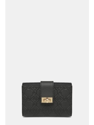 Vakko Black Monogram Leather Wallet