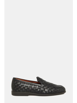 Santoni Santonı Black Woven Leather Loafers