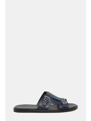 Santoni Santonı Navy Leather Slippers