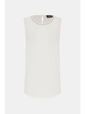 Vakko By Peserıco Ecru Chain Detail Sleeveless Blouse