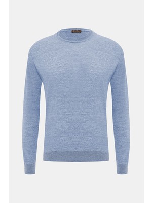 Vakko Indigo Crew Neck Knit Sweater