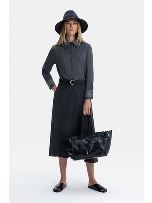 Vakko By Lorena Antonıazzı Anthracite Striped Wool Skirt