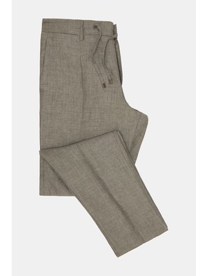 Vakko By Berwıch Grey Single-Pleat Elastic Waist Linen Trousers