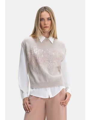 Vakko By Peserıco Beige Sequined Knitwear