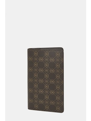 Vakko Brown Monogram Leather Wallet