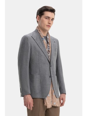Vakko Grey Peak Lapel Lined Blazer