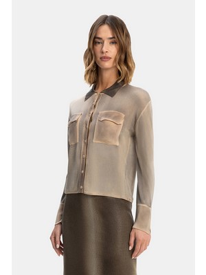 Vakko Taupe Gradient Knit Shirt