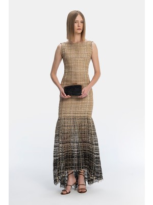 Vakko By Pe De Chumbo Beige Sleeveless Dress