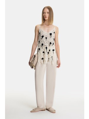 Vakko Beige Straight Cut Trousers
