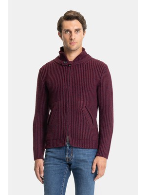 Vakko By Danıele Fıesolı Stand Collar Zip-Up Chunky Knit Cardigan