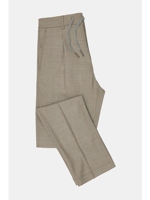 Vakko Beige Pleated Flannel Trousers