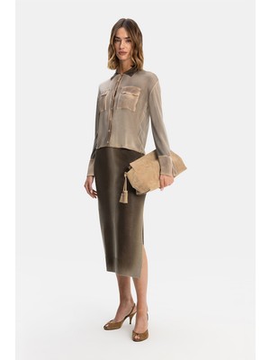 Vakko Mink Ombre Knit Skirt