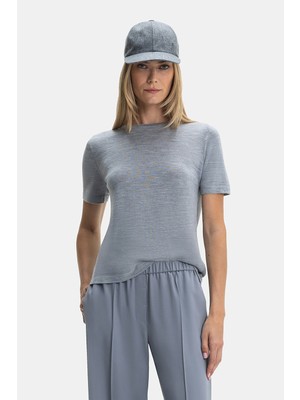 Vakko Grey Wool-Silk Knit Sweater