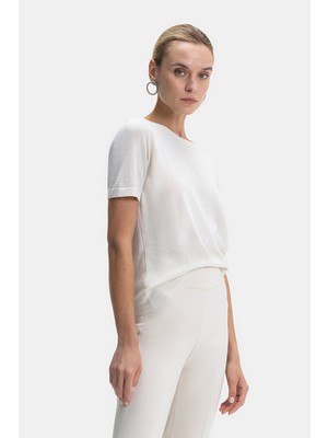 Vakko Ecru Wool-Silk Knit Sweater