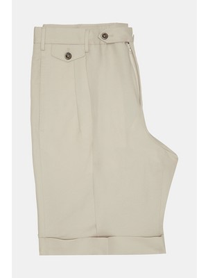 Vakko By PT01 Light Cream Double-Pleated Bermuda Shorts