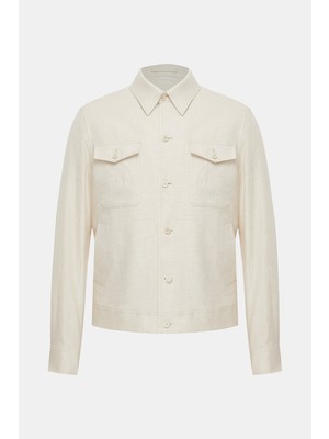 Vakko Ecru Button-Front Linen Jacket