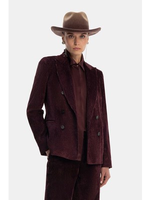 Vakko By Peserıco Burgundy Velvet Double-Breasted Jacket