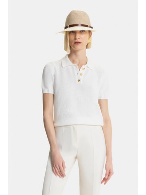 Vakko White Short Sleeve Knit Sweater