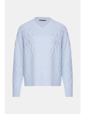 Vakko Light Blue Wool-Cashmere Knit Sweater
