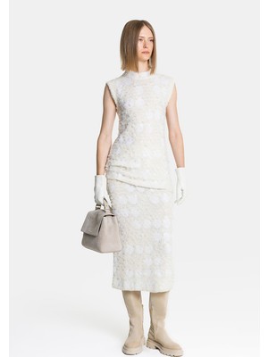 Vakko Ecru Sequined Skirt