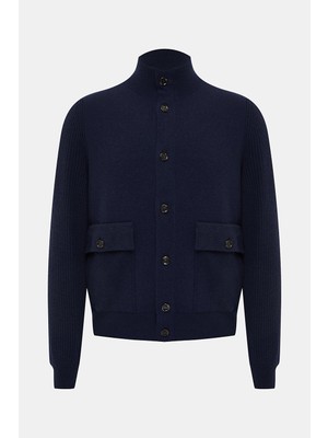 Vakko Stand Collar Knit Cardigan