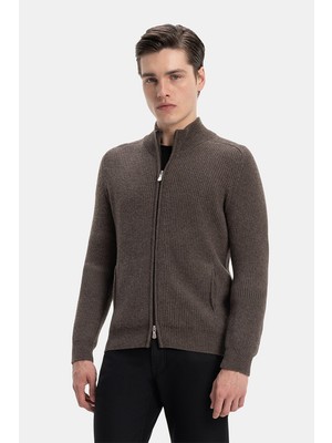 Vakko By Gran Sasso Zip-Up Stand Collar Wool Cashmere Thick Cardigan