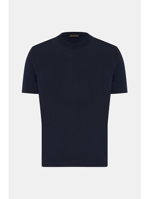 Vakko Navy Crew Neck Short Sleeve Knit T-Shirt