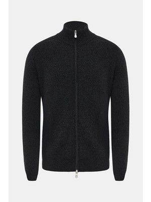 Vakko By Gran Sasso Zip Stand Collar Wool Cashmere Chunky Cardigan