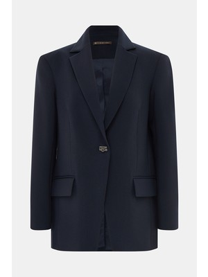 Vakko Navy Double-Breasted Collar Jacket
