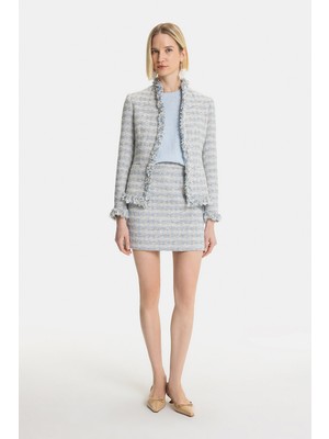 Vakko Blue-Ecru Textured Short Skirt