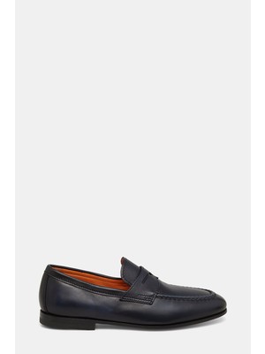 Santoni Santonı Navy Leather Loafers