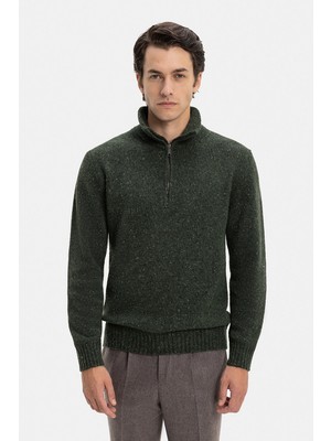 Vakko Zip Turn-Down Collar Chunky Knit Sweater