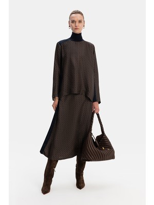 Vakko By Lorena Antonıazzı Brown Patterned Silk Skirt
