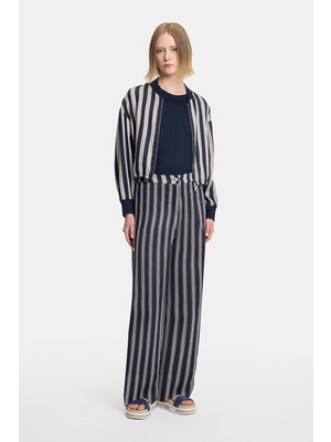 Vakko Navy Striped Trousers