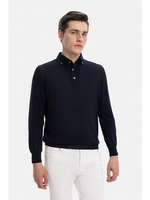 Vakko By Gran Sasso Buttoned Collar Wool Knit Sweater