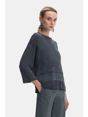 Vakko By Peserıco Anthracite Chain Detail Knit Sweater