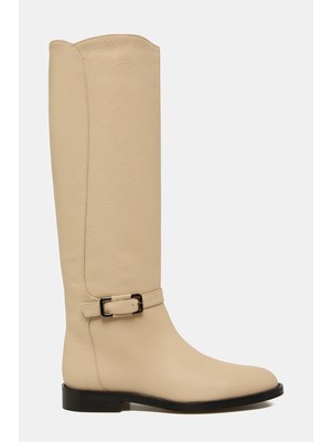Vakko Beige Leather Tall Boots