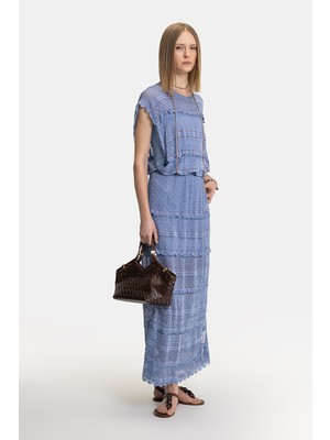 Vakko Blue Long Dress