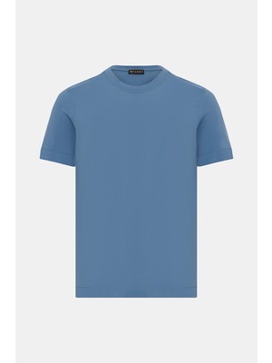 Vakko Indigo Round Neck Short Sleeve T-Shirt