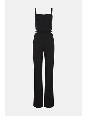 Vakko Black Square Neck Strappy Jumpsuit