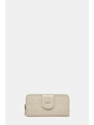 Vakko Ecru Monogram Leather Wallet