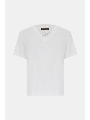 Vakko White V-Neck Short Sleeve T-Shirt