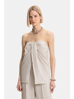 Vakko Beige Sleeveless Blouse