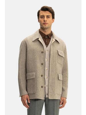 Vakko Herringbone Wool Cashmere Short Coat With Flap Patch Pockets
