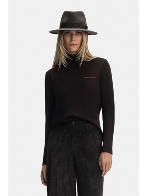 Vakko Brown Wool-Silk Knit Sweater